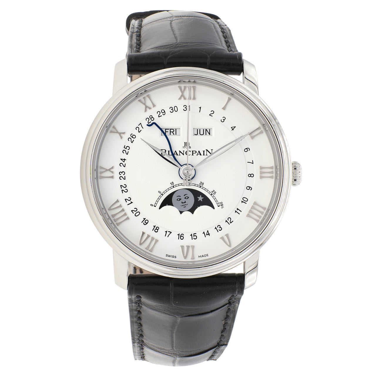 Exclusive Blancpain Stainless Steel Villeret Quantieme Complet 6654a-1127-55b — Front View