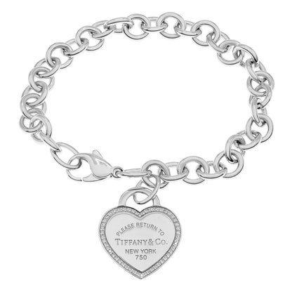 Exclusive Tiffany & Co. 18K White Gold & Diamond Heart Tag Bracelet — Front View