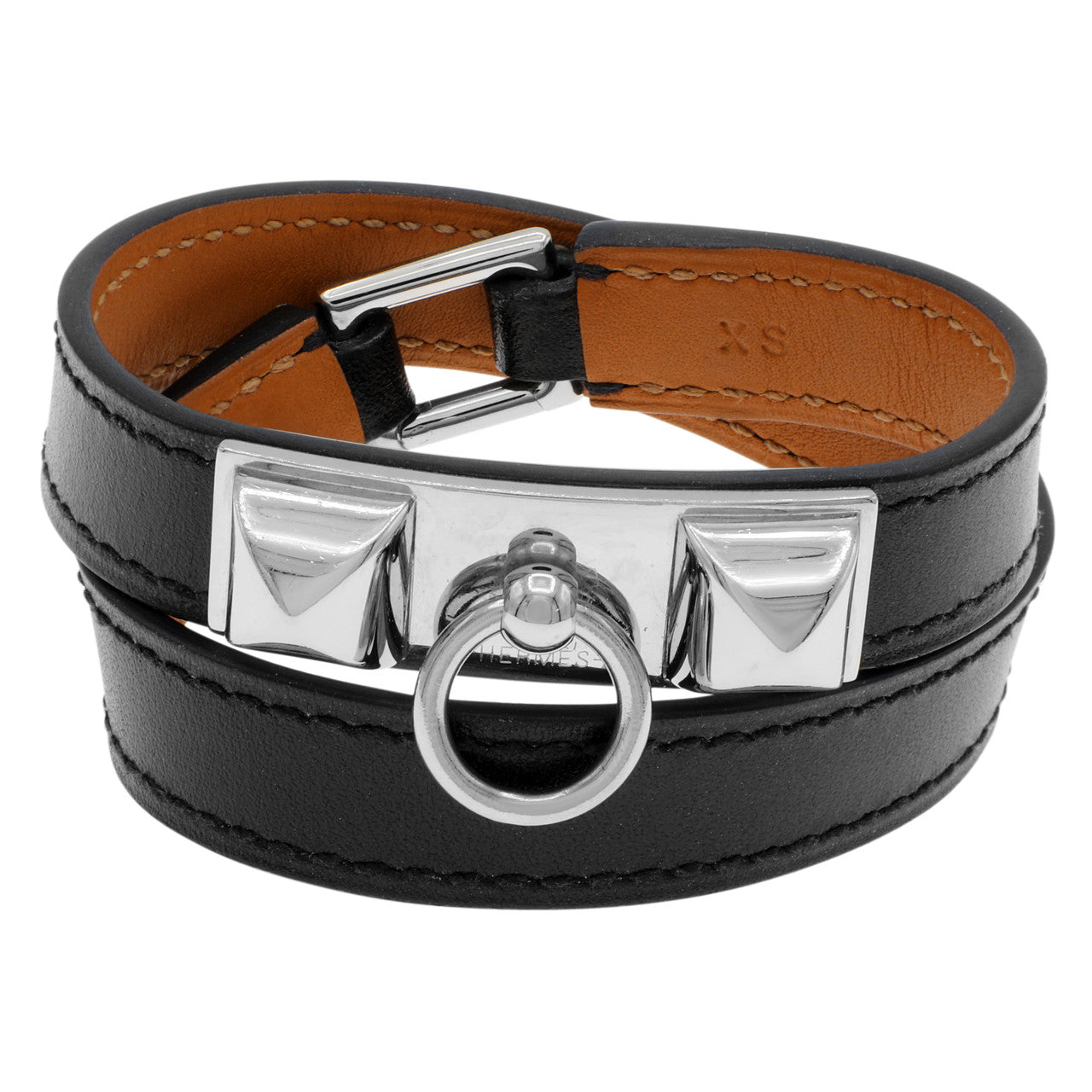 Exclusive Hermes Black Chamonix Rivale Double Tour Bracelet — Front View