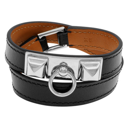 Exclusive Hermes Black Chamonix Rivale Double Tour Bracelet — Front View