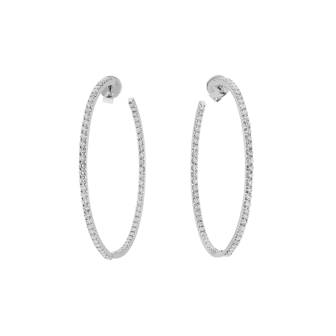 Exclusive 18K White Gold 2.76 Carat Diamond Hoop Earrings — Front View