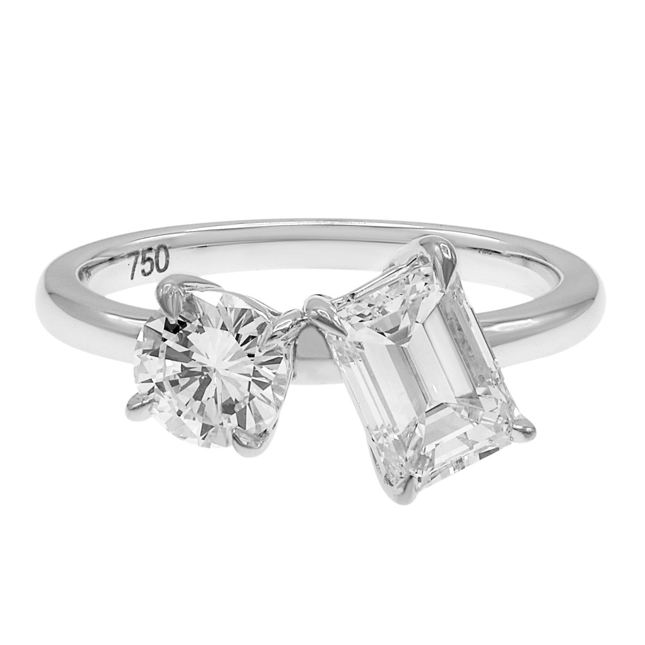 Exclusive 18K White Gold Toi et Moi Diamond Ring — 3.5 — Front View