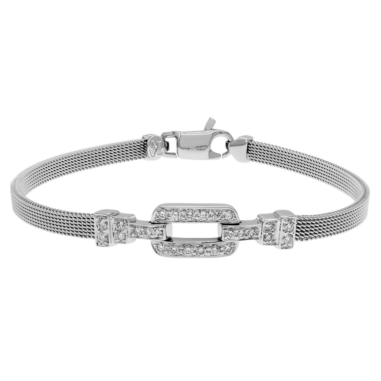 Exclusive 18K White Gold 0.33 Carat Diamond Woven Mesh Bracelet — Front View
