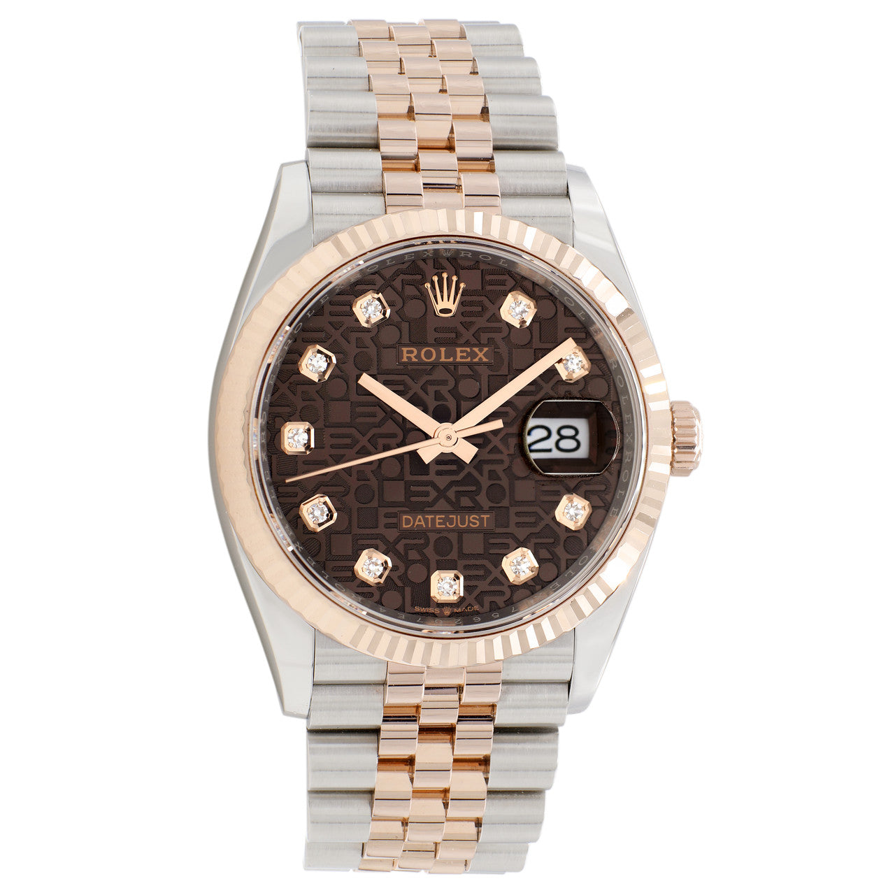 Exclusive Rolex 18K Rose Gold Stainless Steel Datejust 36 126231 — Front View