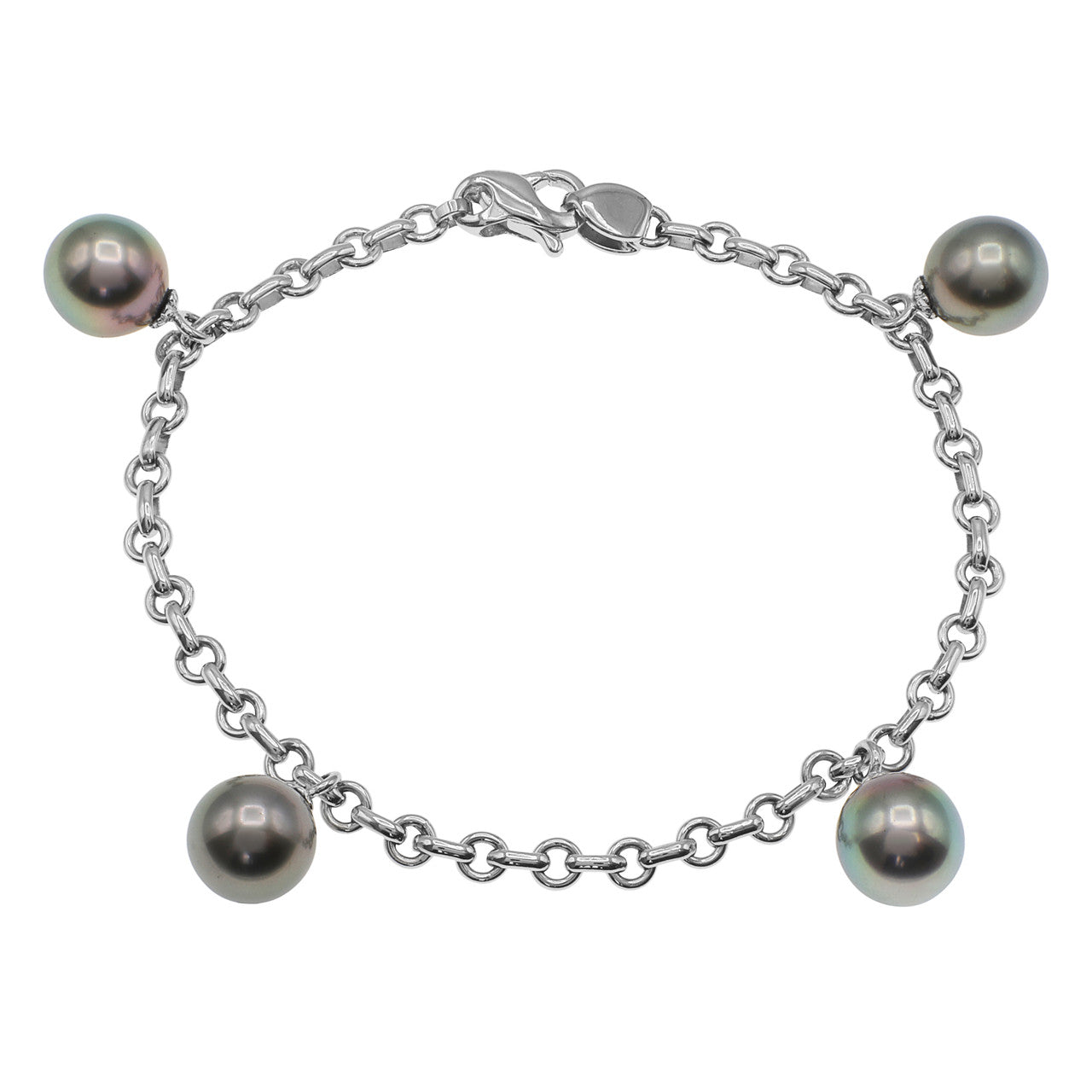 Exclusive 18K White Gold Tahitian Black Pearl Bracelet — Front View