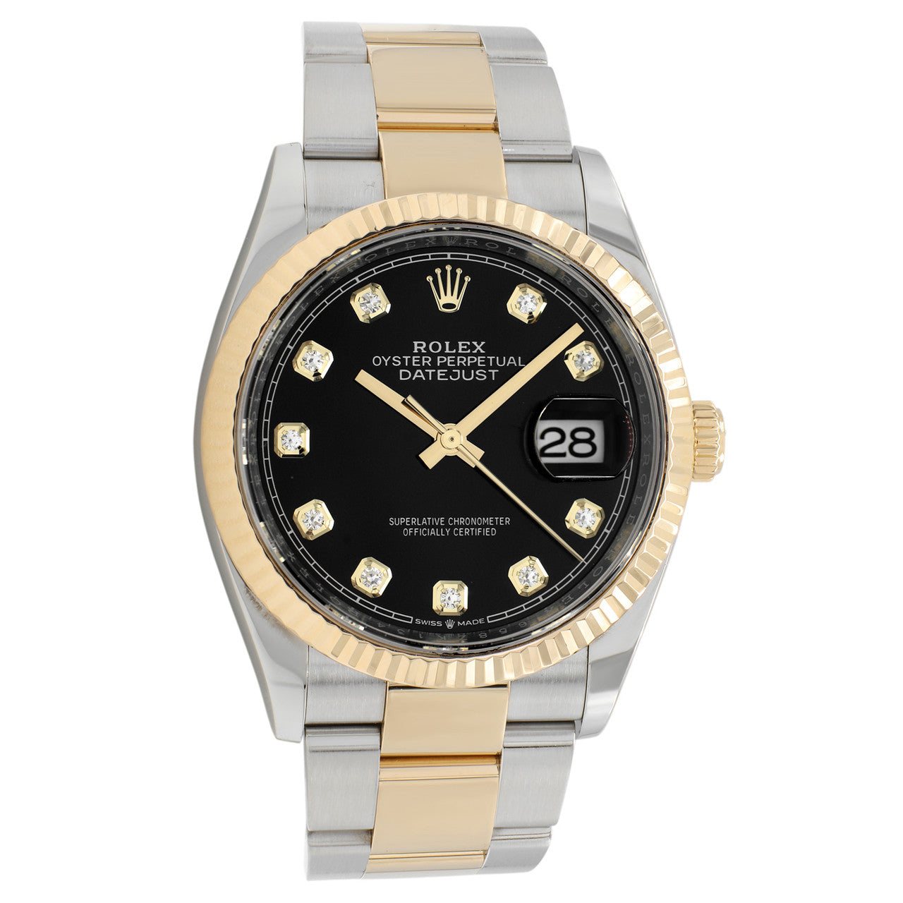 Exclusive Rolex 18K Yellow Gold Stainless Steel Diamond Datejust 36 126233 — Front View