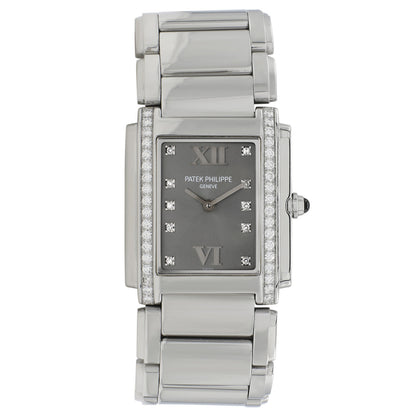 Exclusive Patek Philippe Stainless Steel Diamond Twenty-4 4910-10A-010 — Front View
