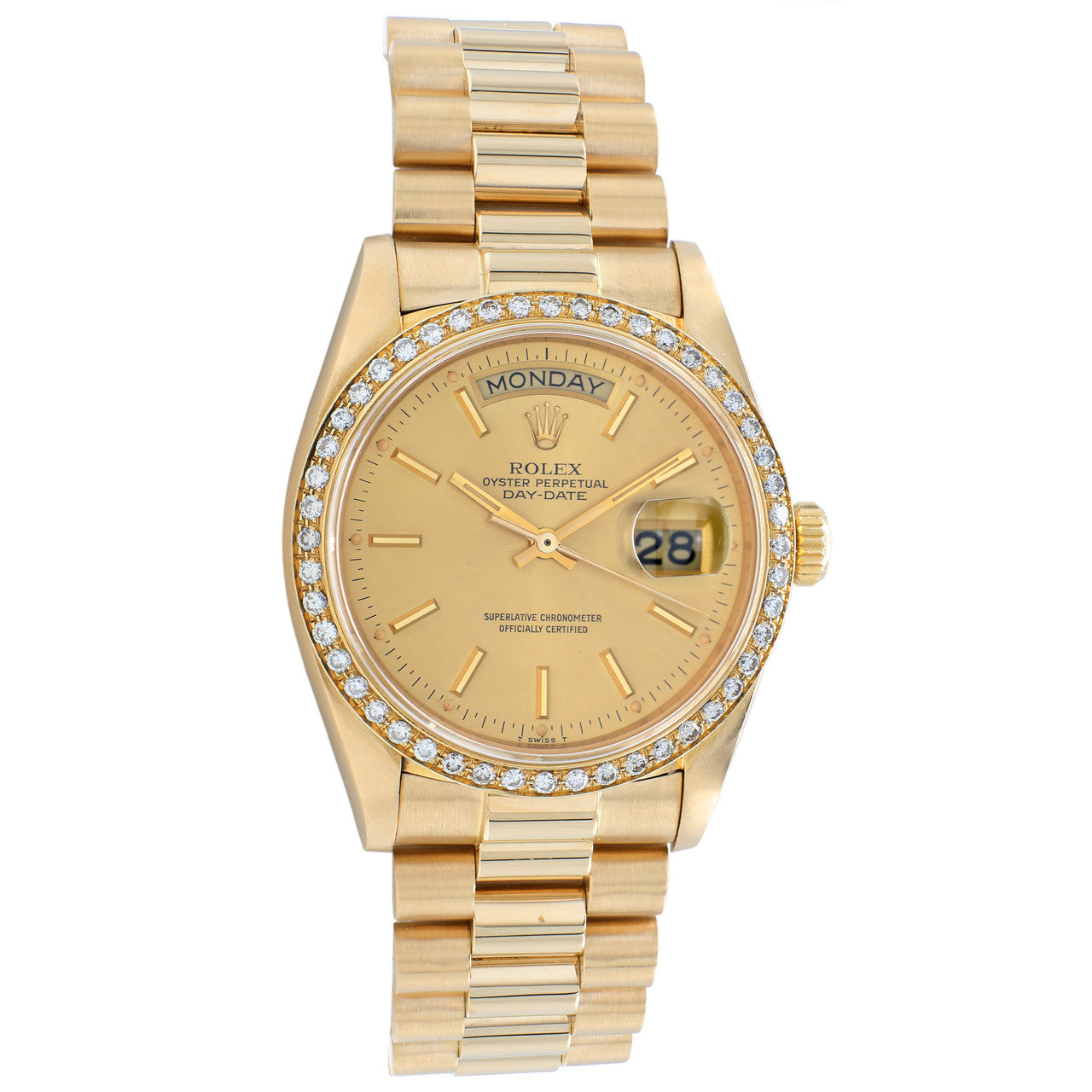 Exclusive Rolex 18K Yellow Gold Day-Date President  18038 — Front View