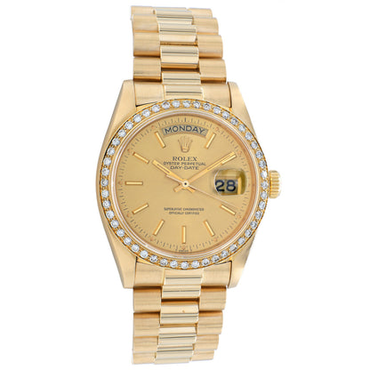 Exclusive Rolex 18K Yellow Gold Day-Date President  18038 — Front View