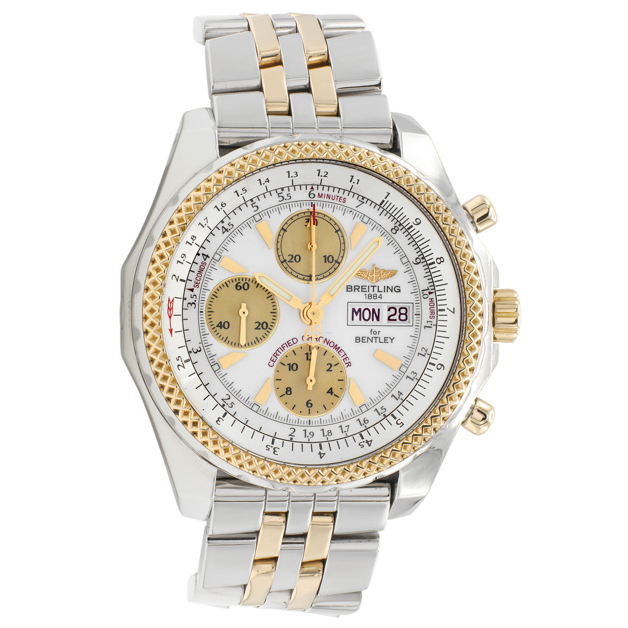 Exclusive Breitling Stainless Steel 18K Yellow Gold Bentley GT Chronograph D13362 — Front View
