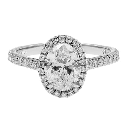 Exclusive Tiffany & Co. Platinum 1.01 Carat Oval Diamond Soleste Halo Engagement Ring — Front View