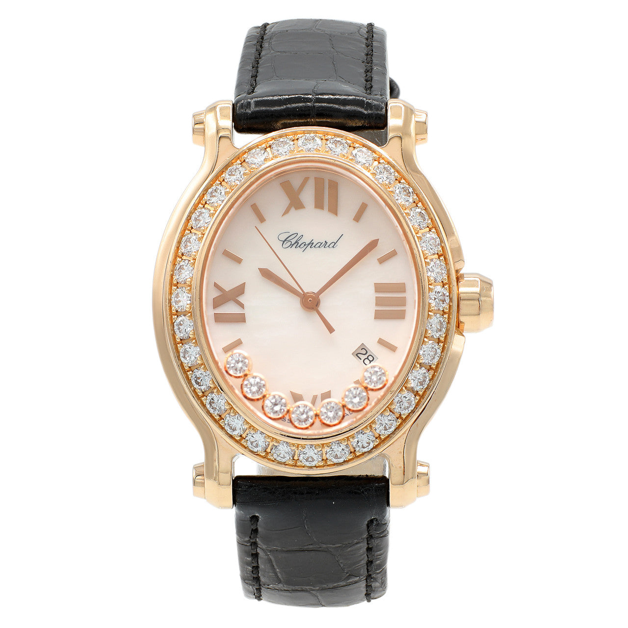 Exclusive Chopard 18K Rose Gold Happy Sport Oval Quartz Ladies Watch 275350-5003 — Front View