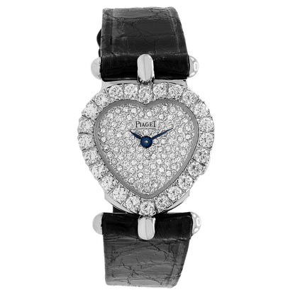 Exclusive Piaget 18K White Gold Diamond Heart Quartz Watch — Front View