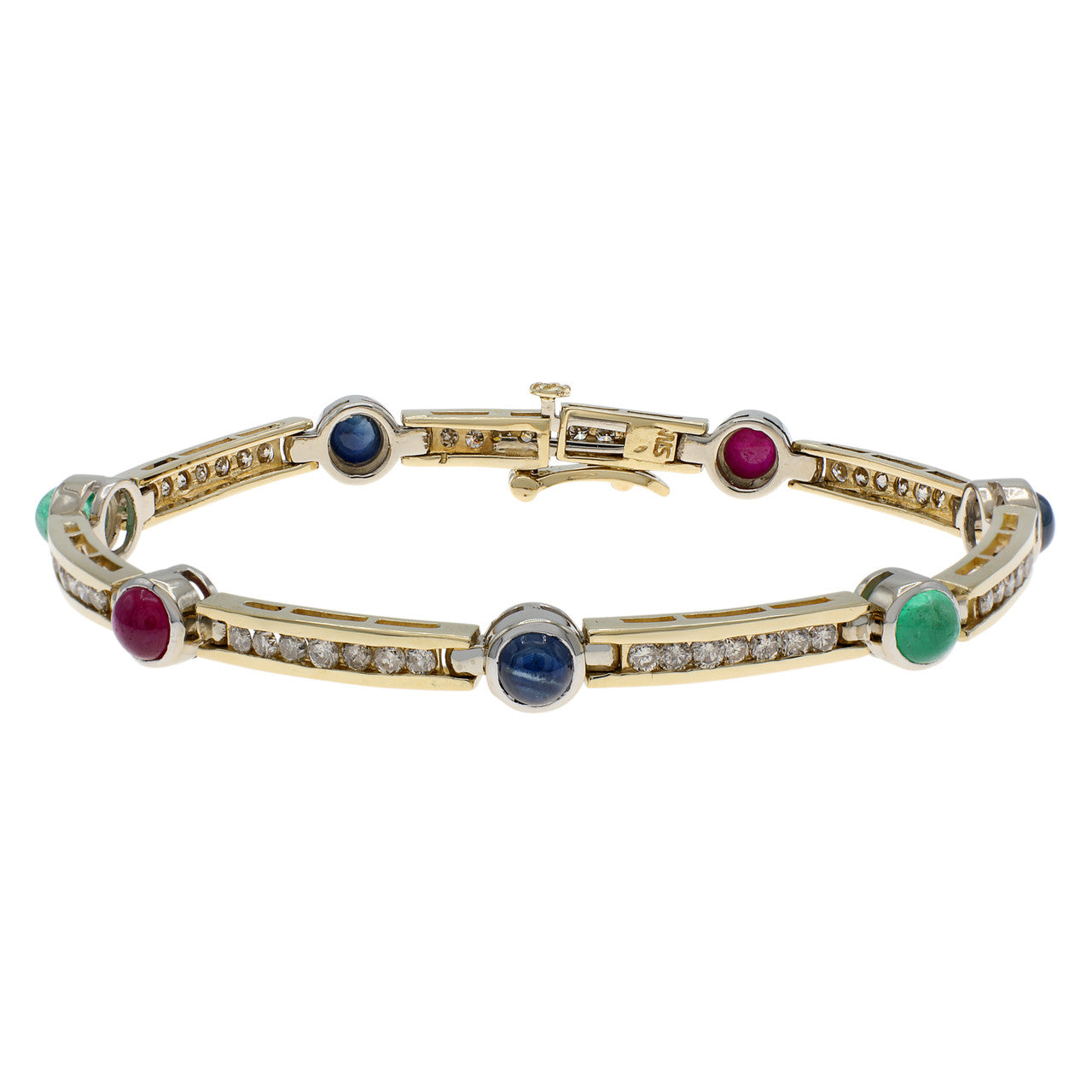 Exclusive 14K Yellow & White Gold Sapphire Emerald Ruby Bracelet — Front View