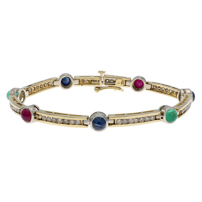 Exclusive 14K Yellow & White Gold Sapphire Emerald Ruby Bracelet — Front View