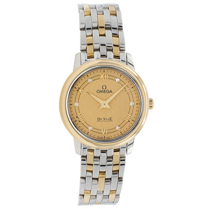 Exclusive Omega Stainless Steel 18K Yellow Gold De Ville Prestige Quartz 424.20.27.60.58.004 — Front View