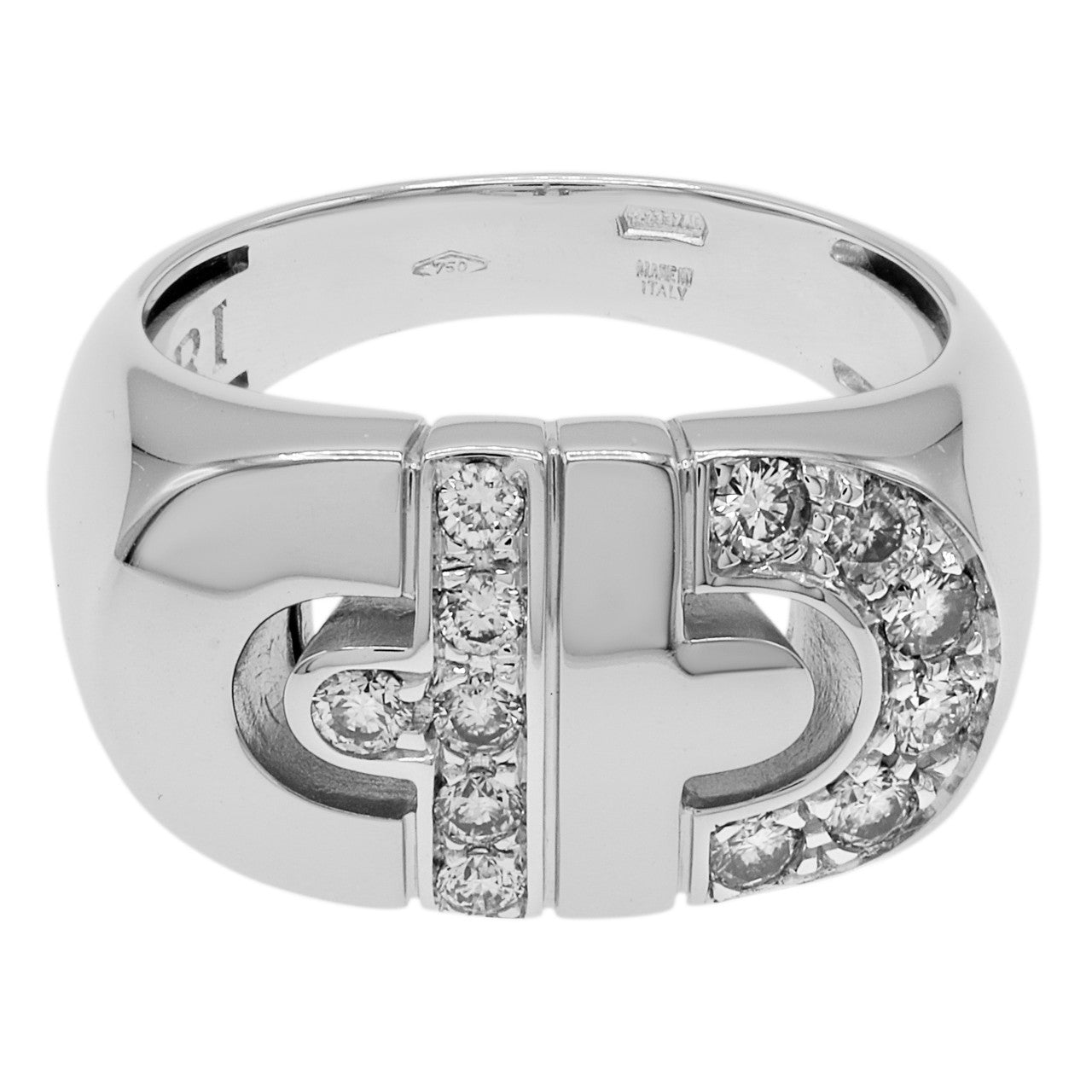 Exclusive Bulgari 18K White Gold Diamond Parentesi Ring — Front View