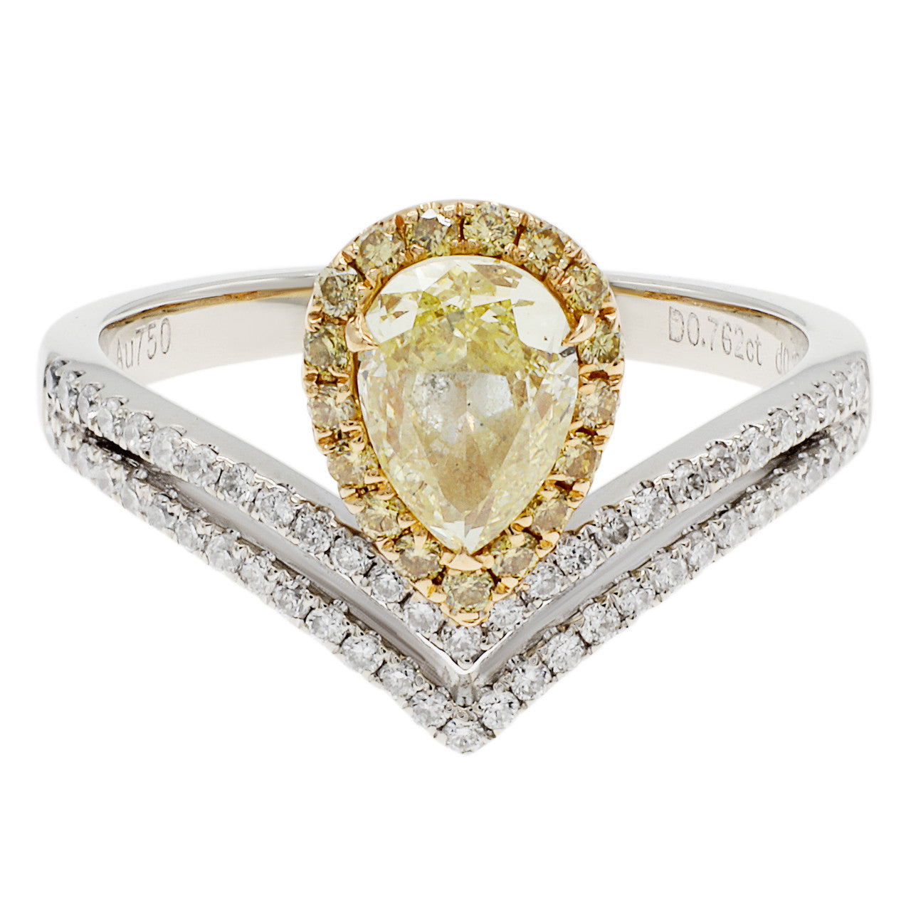 Exclusive 18K White Gold 0.76 Carat Fancy Yellow Diamond Ring — 3.75 — Front View