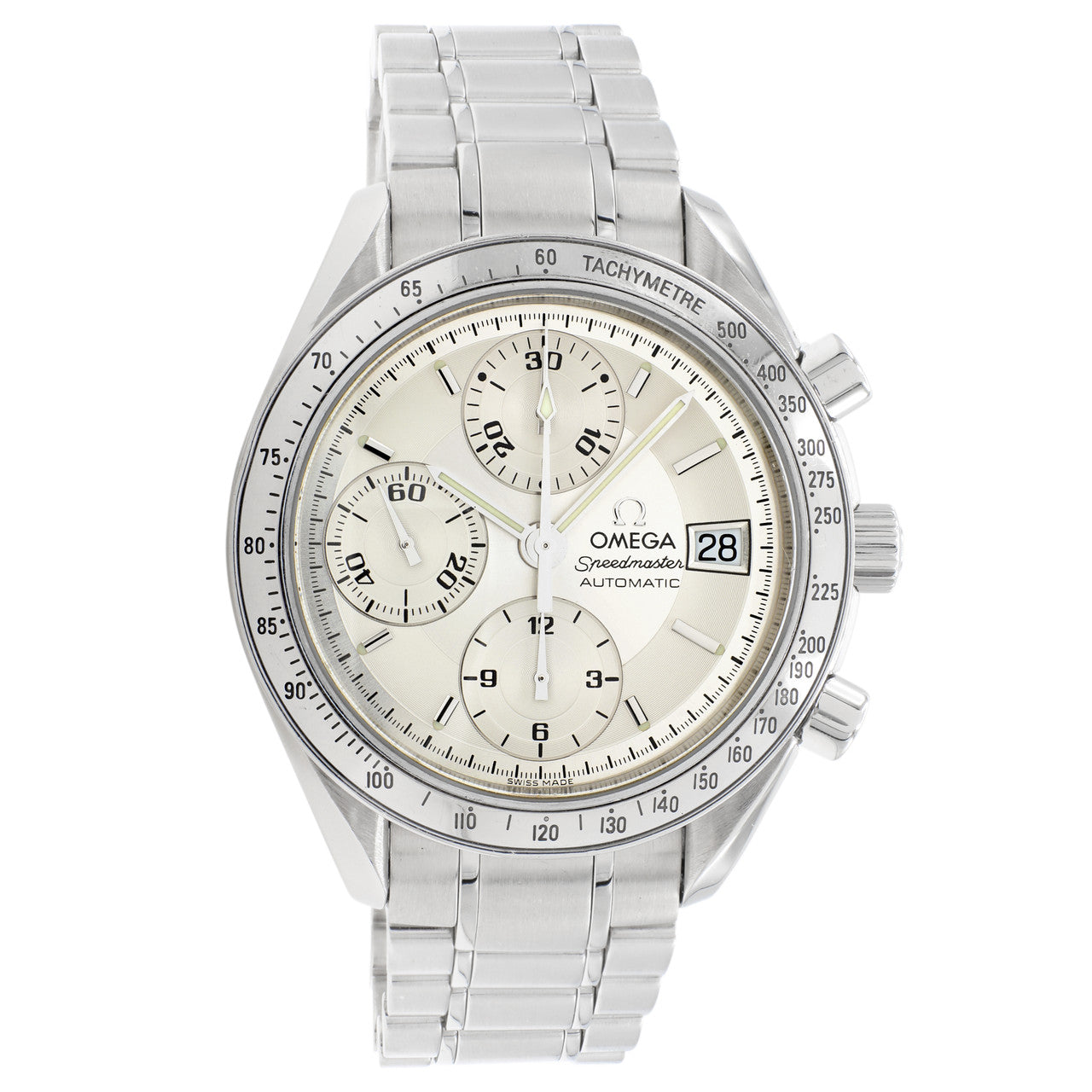 Exclusive Omega Stainless Steel Speedmaster Date 3513.30.00 — Front View