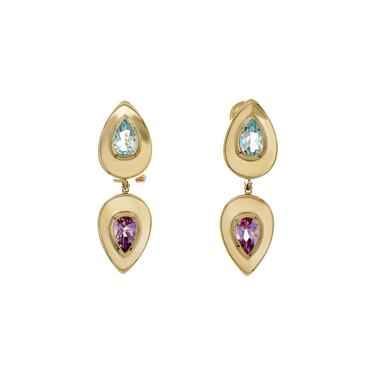 Exclusive 14K Yellow Gold Topaz Amethyst Earrings — Front View
