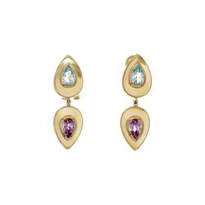 Exclusive 14K Yellow Gold Topaz Amethyst Earrings — Front View