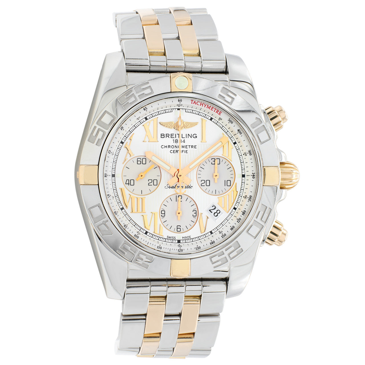 Exclusive Breitling Stainless Steel 18K Rose Gold Chronomat 44 IB0110 — Front View