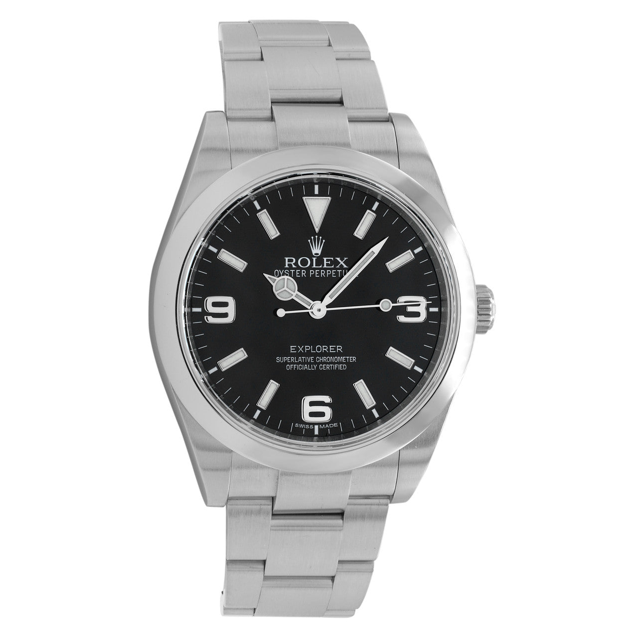 Exclusive Rolex Stainless Steel Explorer 39 214270 — Front View