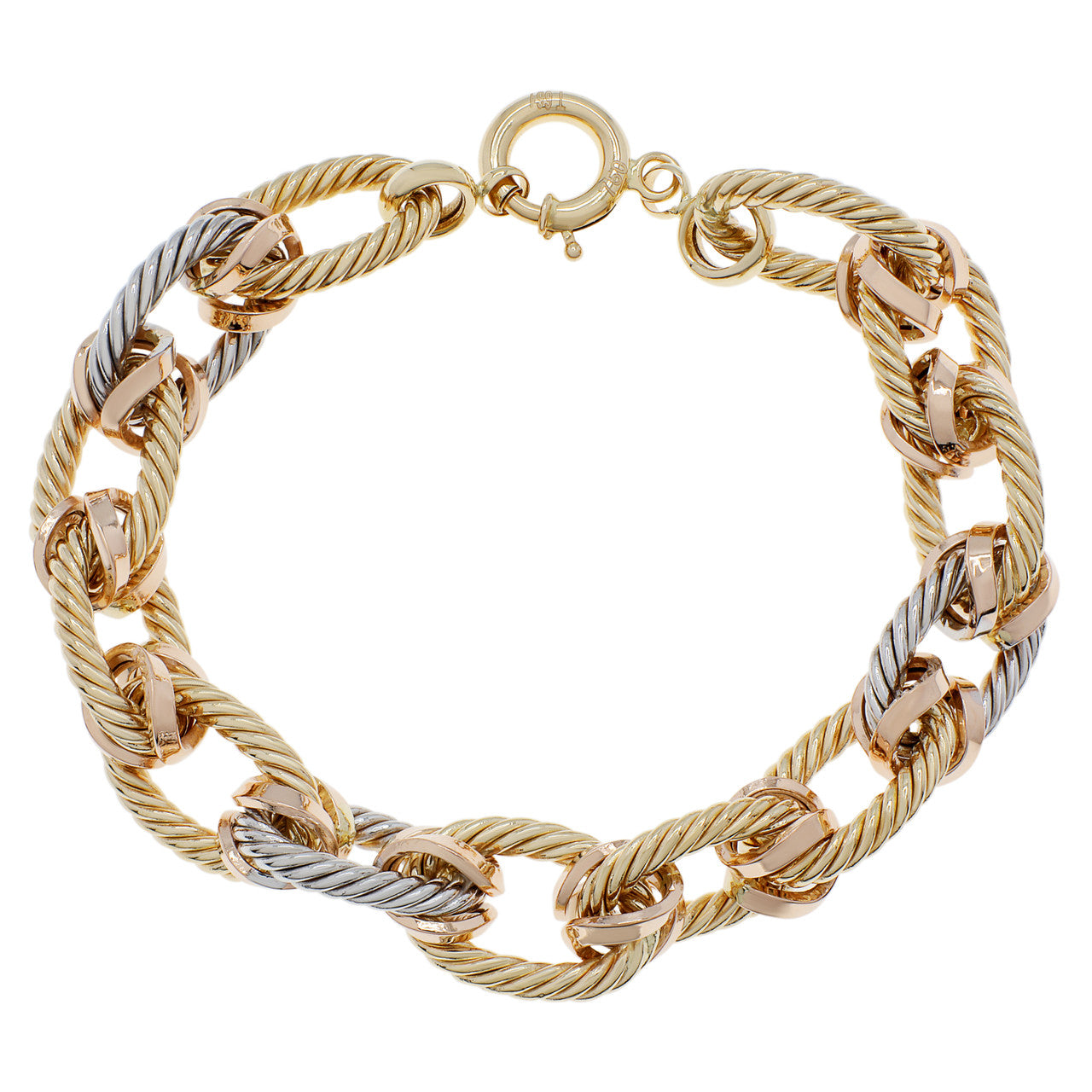 Exclusive 18K Tri-Tone Gold Link Bracelet — Front View