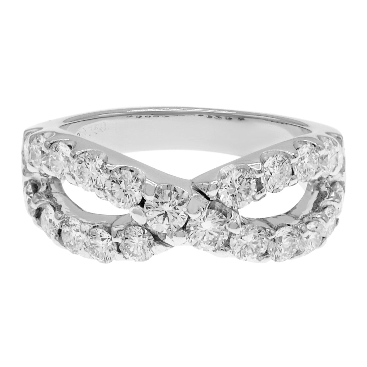 Exclusive 18K White Gold 1.10 Carat Diamond Crossover Ring — 3.75 — Front View