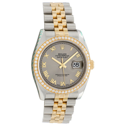 Exclusive Rolex 18K Yellow Gold Stainless Steel Diamond Datejust 36 116243 — Front View