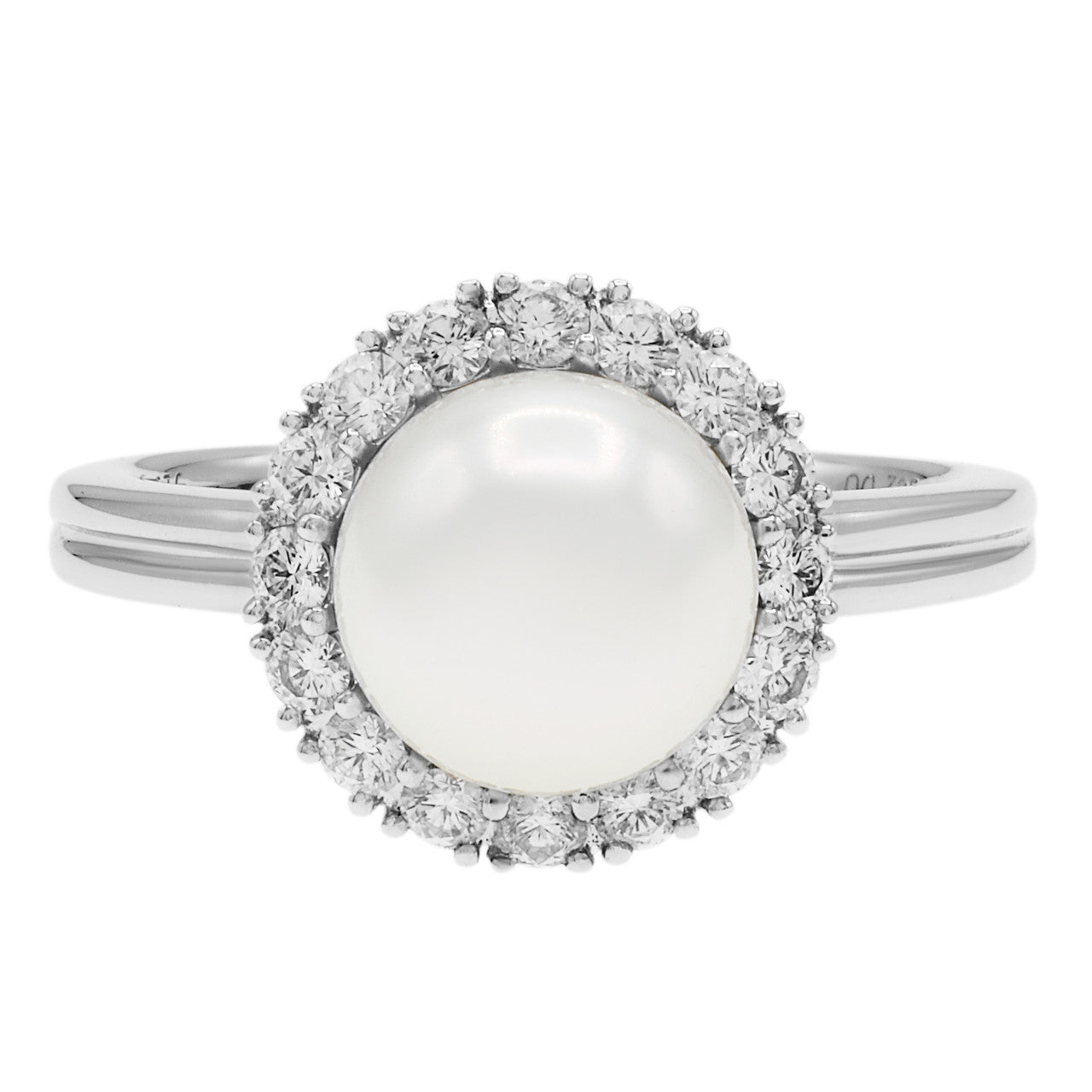 Exclusive 18K White Gold 0.32 Carat Diamond Akoya Pearl Ring — 3.75 — Front View