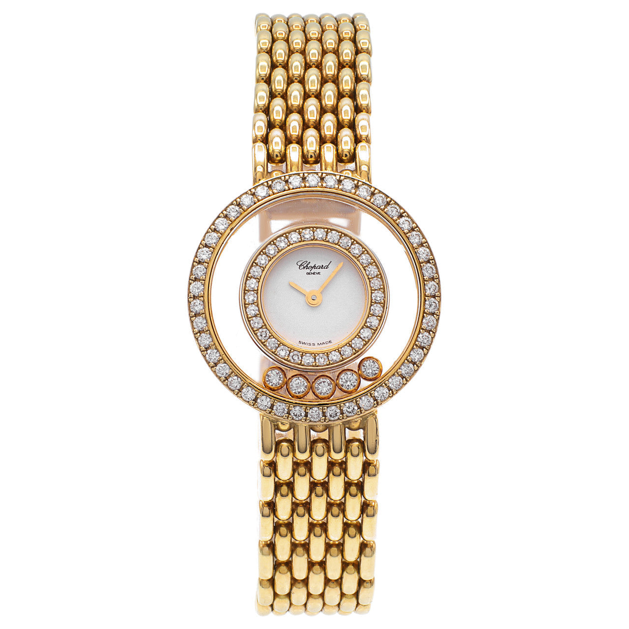 Exclusive Chopard 18K Yellow Gold Happy Diamond Watch — Front View