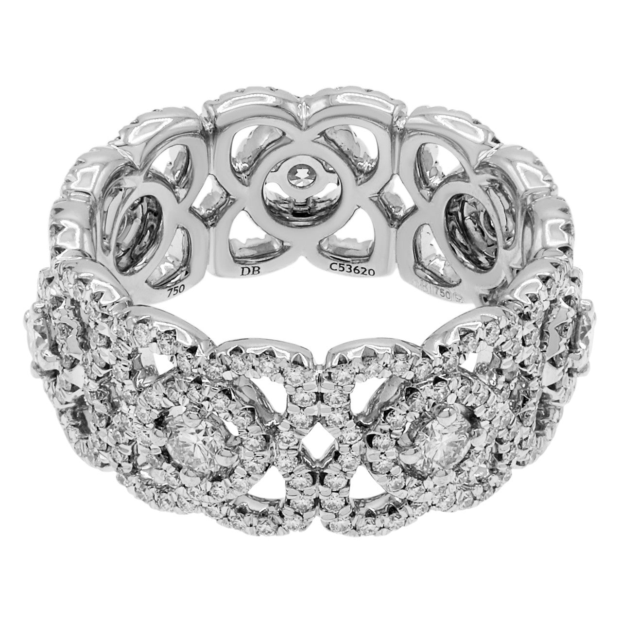 Exclusive De Beers 18K White Gold Diamond Enchanted Lotus Band — Front View