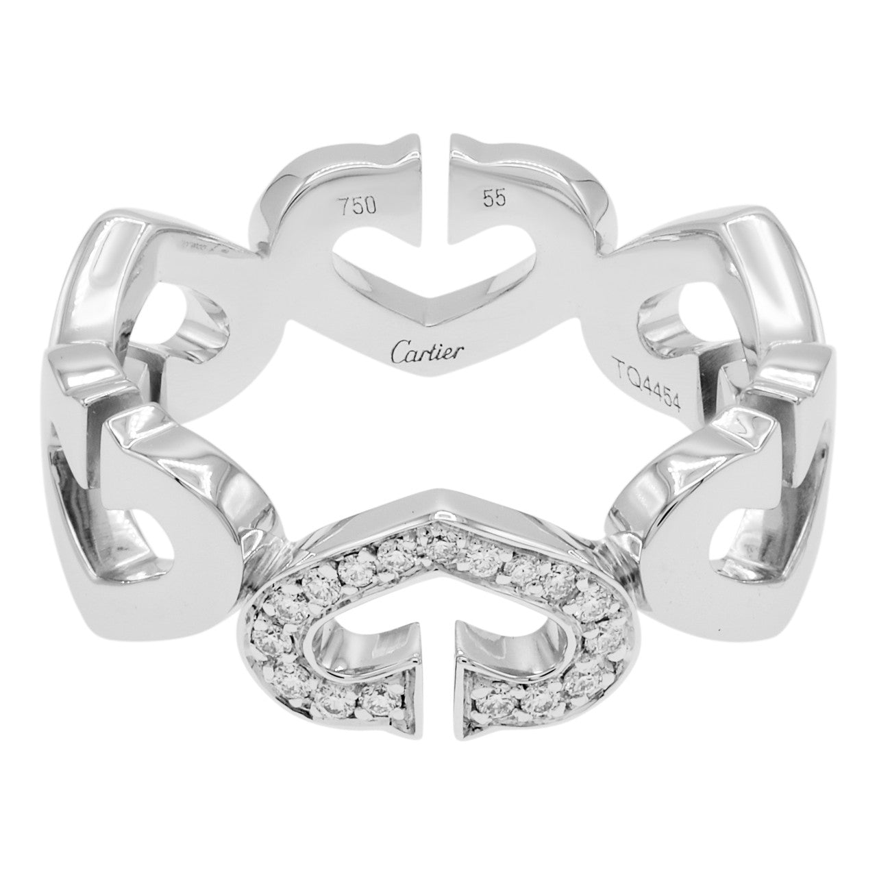 Exclusive Cartier 18K White Gold Diamond Hearts and Symbols Ring — Front View