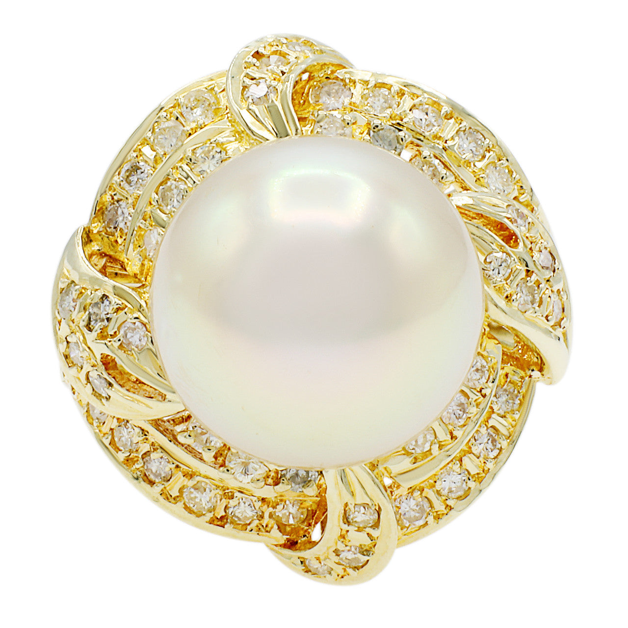 Exclusive 14K Yellow Gold South Sea Pearl Diamond Ring — 4.75 — Front View