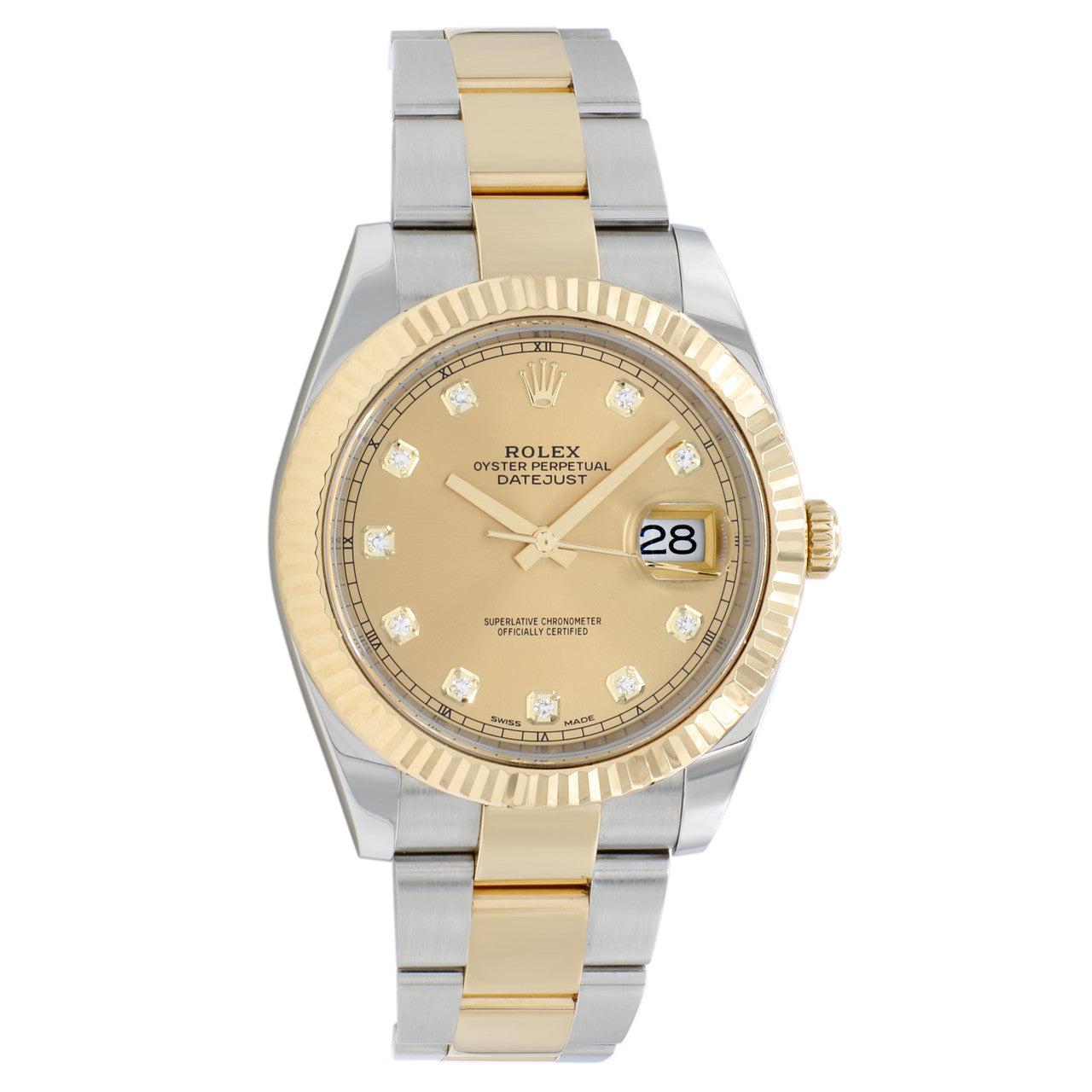 Exclusive Rolex 18K Yellow Gold Stainless Steel Diamond Datejust 41 126333 — Front View