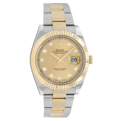 Exclusive Rolex 18K Yellow Gold Stainless Steel Diamond Datejust 41 126333 — Front View