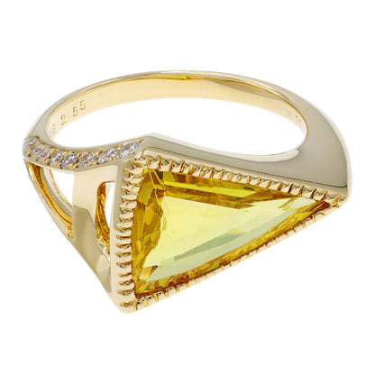 Exclusive 18K Yellow Gold 2.55 Carat Triangular Yellow Sapphire Ring — 4.25 — Front View