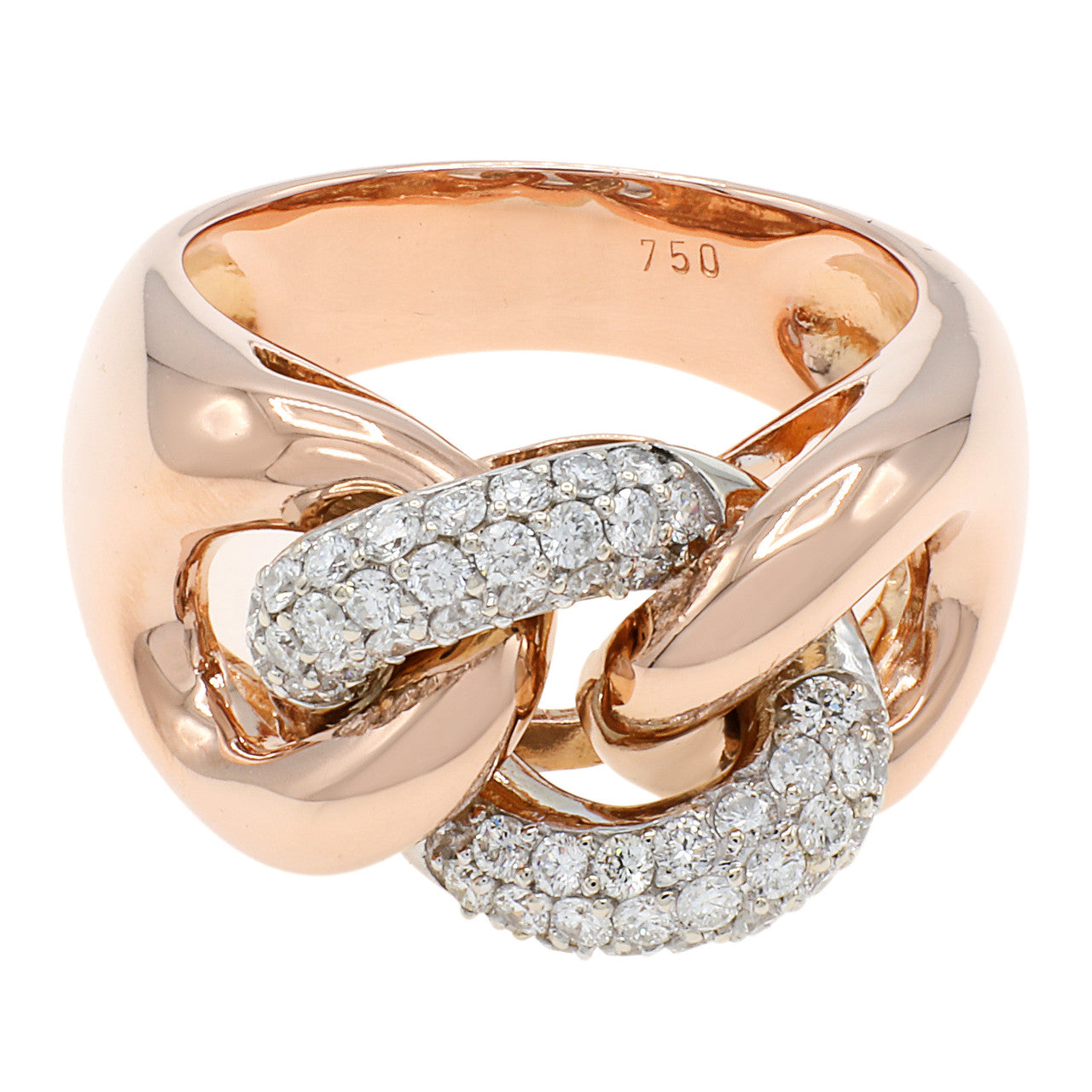 Exclusive 18K Rose Gold 0.76 Carat Diamond Link Ring — 5 — Front View