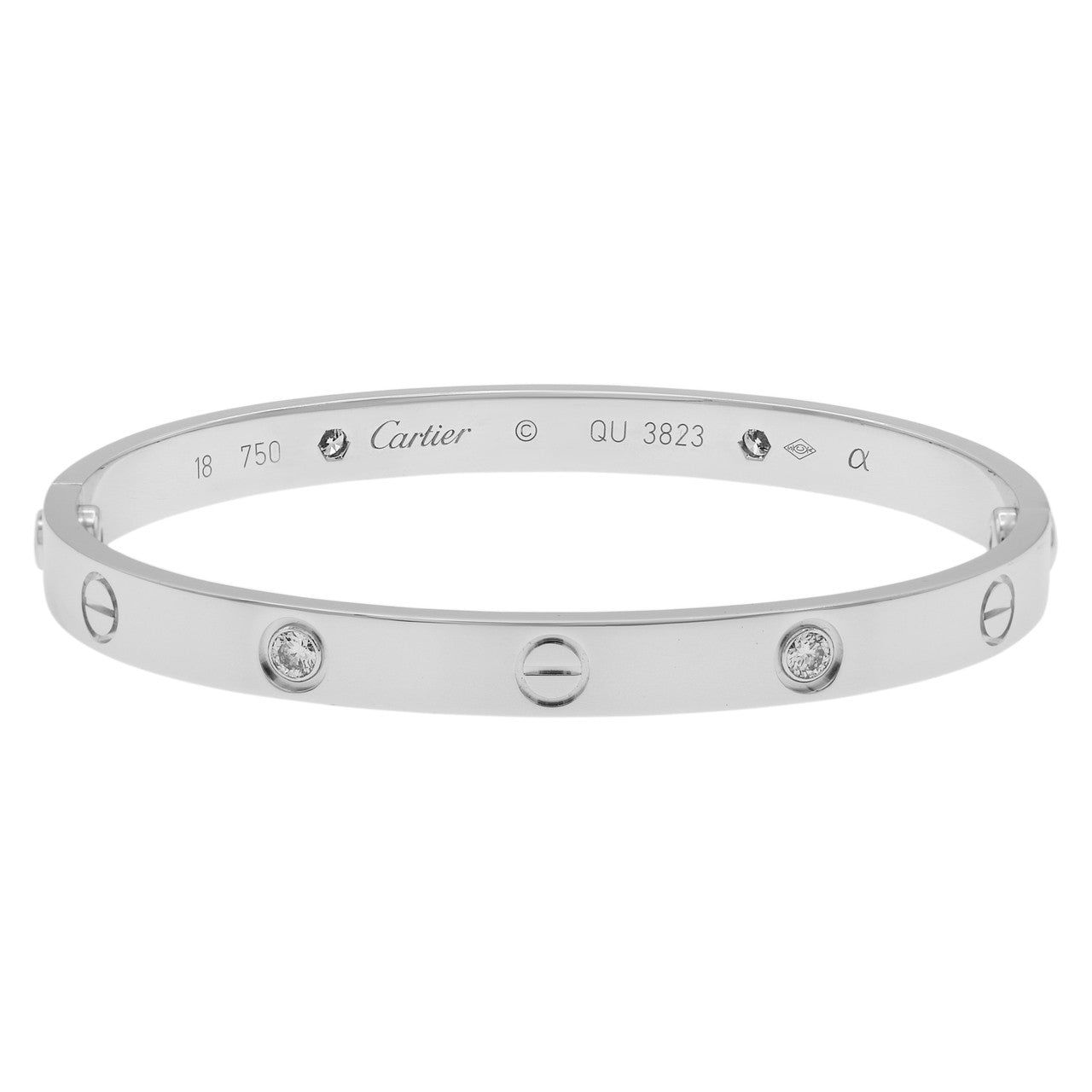 Exclusive Cartier 18K White Gold 4 Diamond Love  Bracelet — Front View