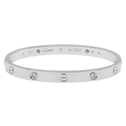 Exclusive Cartier 18K White Gold 4 Diamond Love  Bracelet — Front View