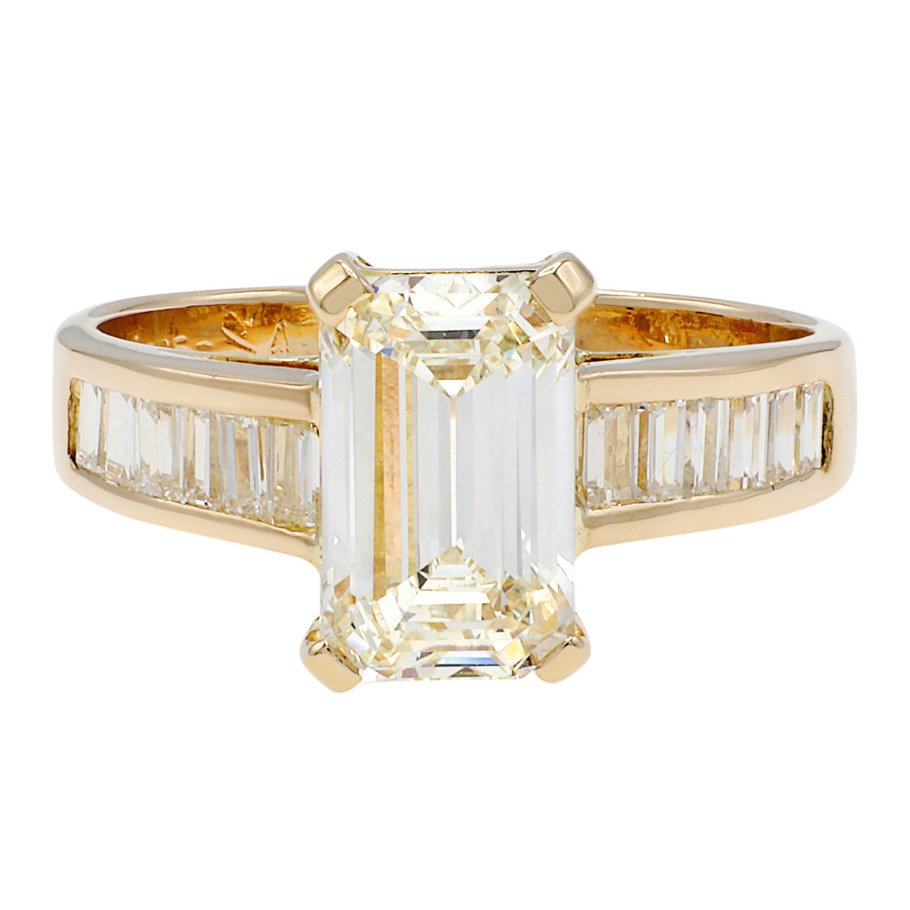 Exclusive 14K Yellow Gold 1.85 Carat Emerald Diamond Ring — 4.5 — Front View