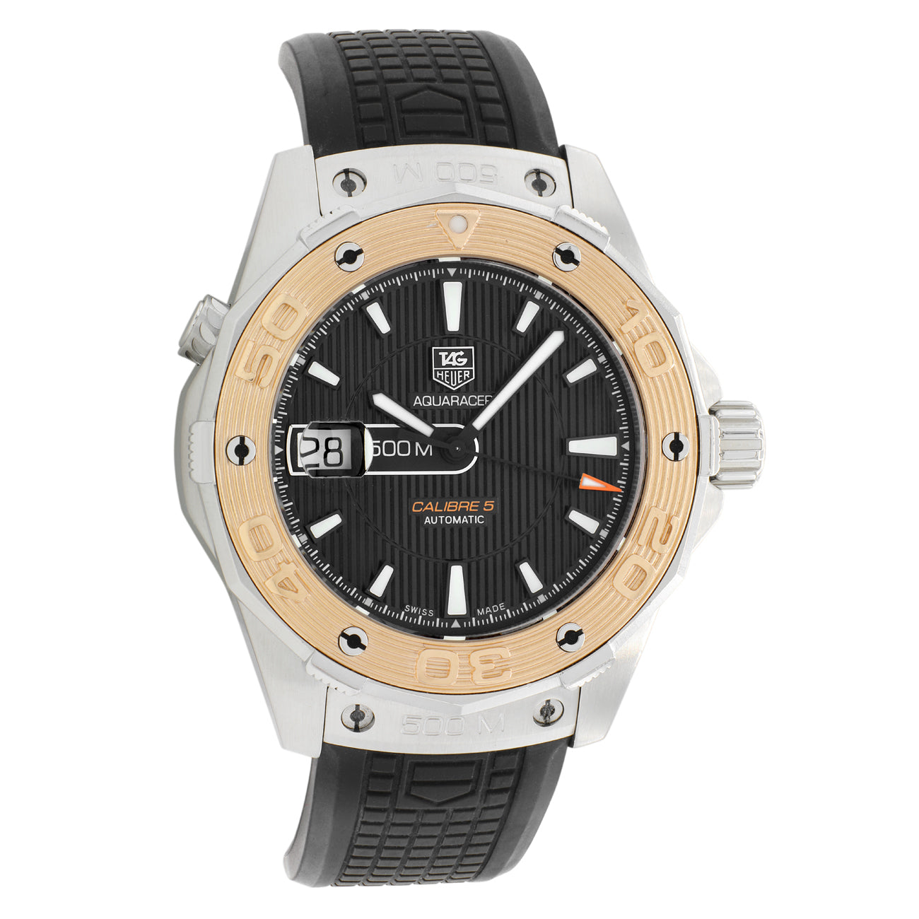 Exclusive Tag Heuer Stainless Steel 18K Rose Gold Aquaracer 500M WAJ2150 — Front View