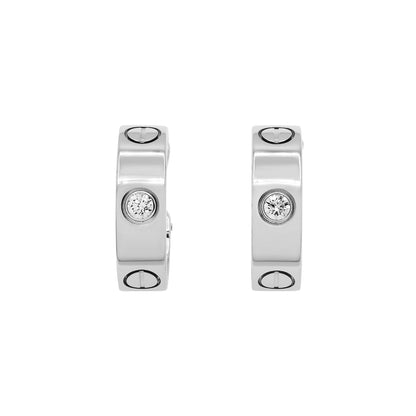 Exclusive Cartier 18K White Gold Diamond Love Earrings — Front View