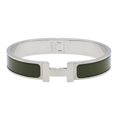 Exclusive Hermes Vert De Gris Clic HH Bracelet — Front View