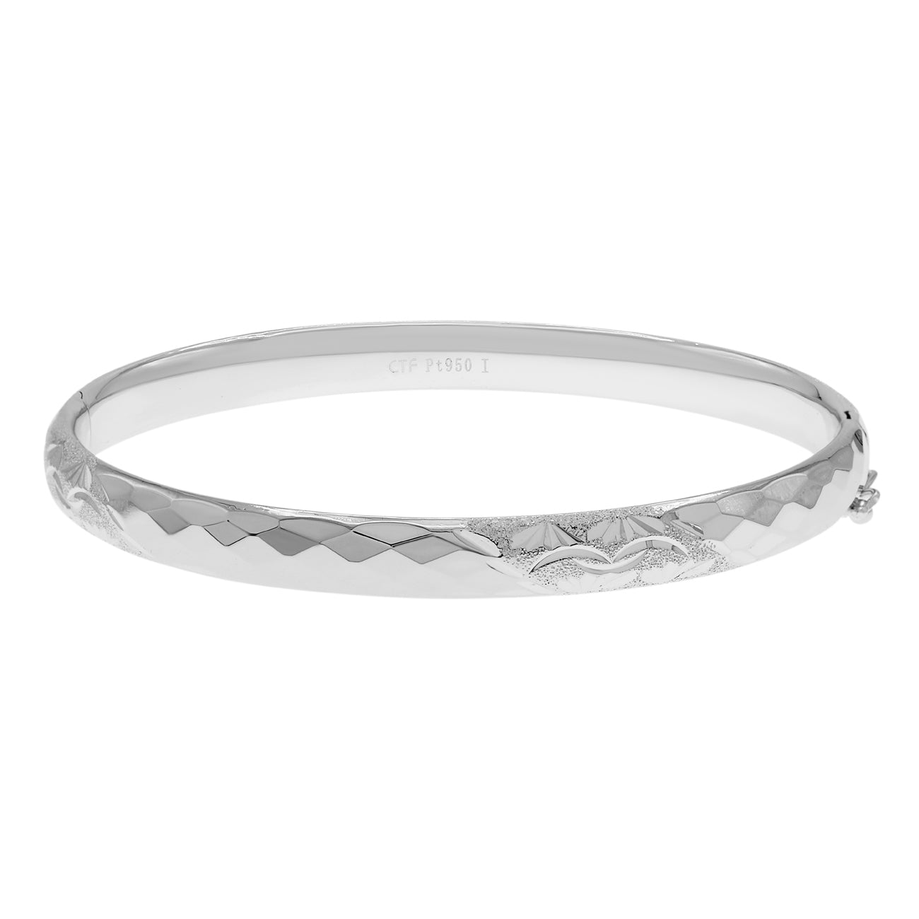 Exclusive Platinum Diamond Cut Bangle — Front View