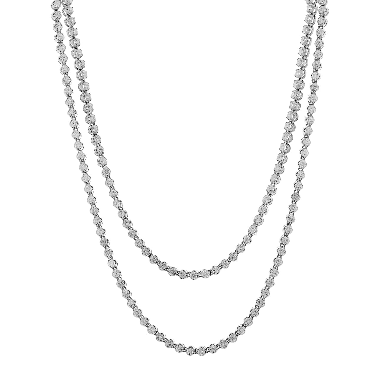 Exclusive 14K White Gold 15.37 Carat Riviere Diamond Necklace — Front View