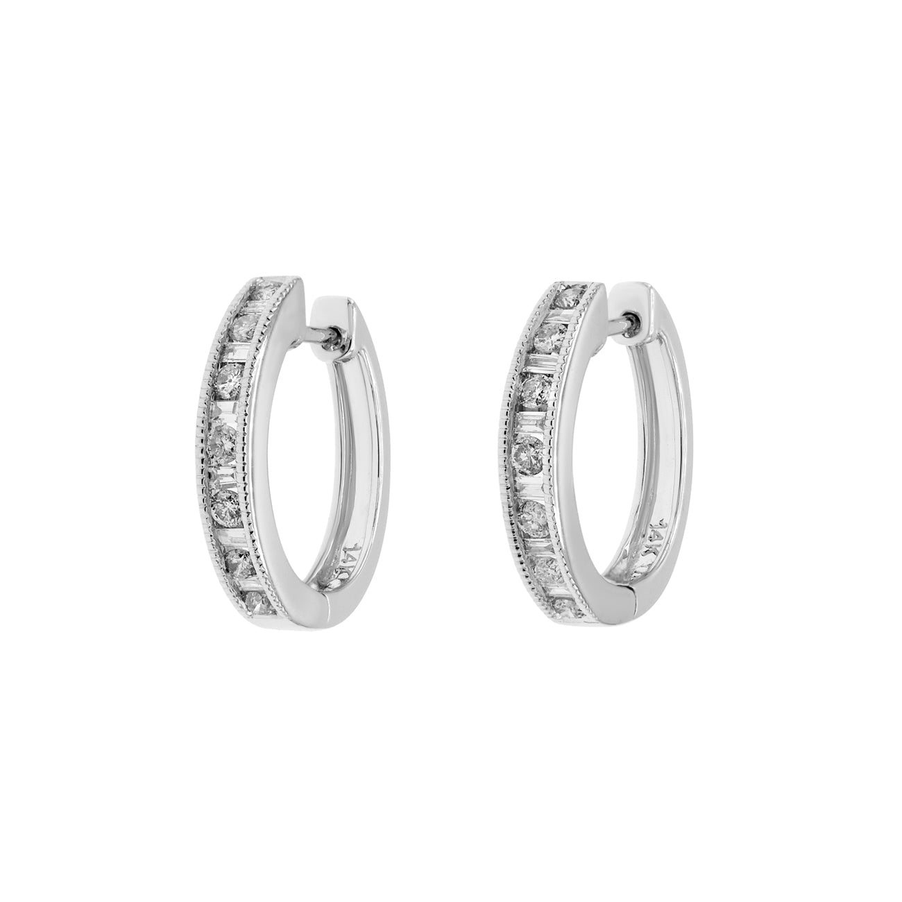 Exclusive 14K White Gold 0.52 Carat Diamond Hoop Earrings — Front View