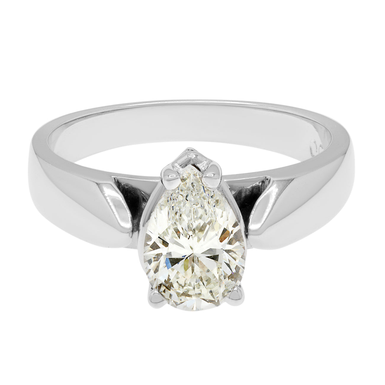 Exclusive 18K White Gold 1.16 Carat Pear Diamond Solitaire Ring — 3.5 — Front View