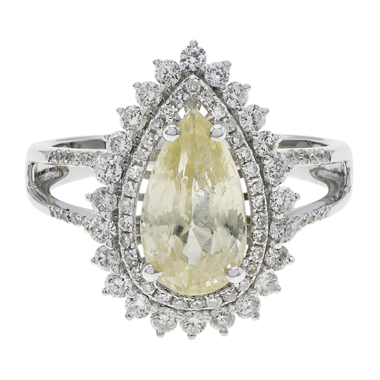 Exclusive 18K White Gold 2.37 Carat Yellow Sapphire Ring — 5 — Front View